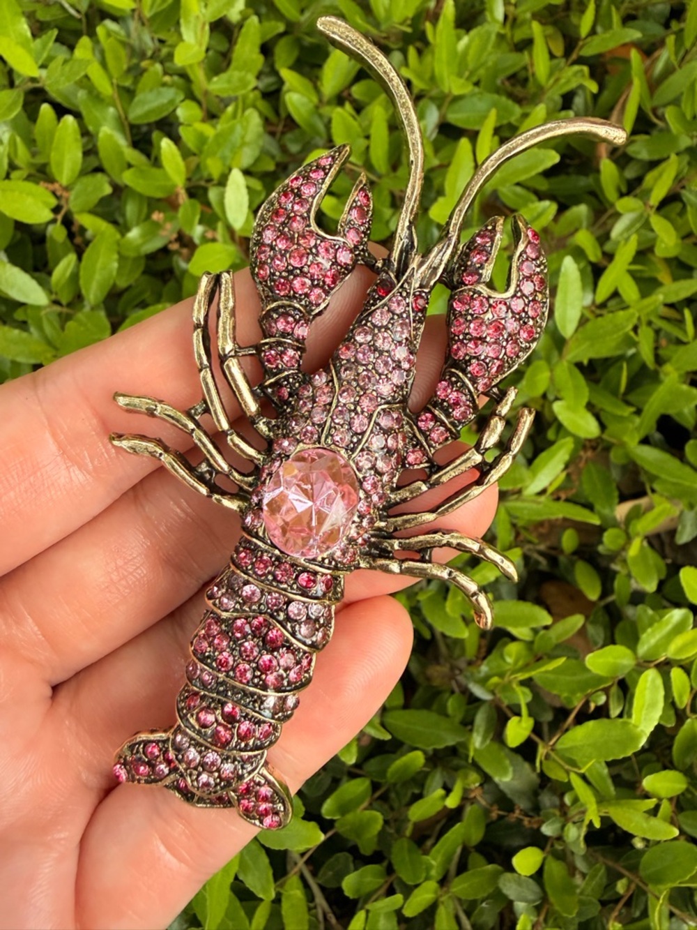 Pink Crystal Lobster Brooch Pin
